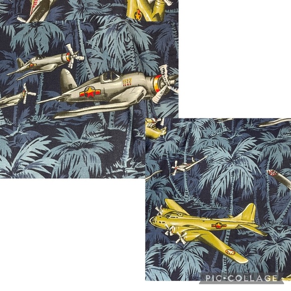 Kalaheo Fighter Bomber Airplane Hawaiian Beach Summer Military Camp Shirt - Sz L - Picture 13 of 15